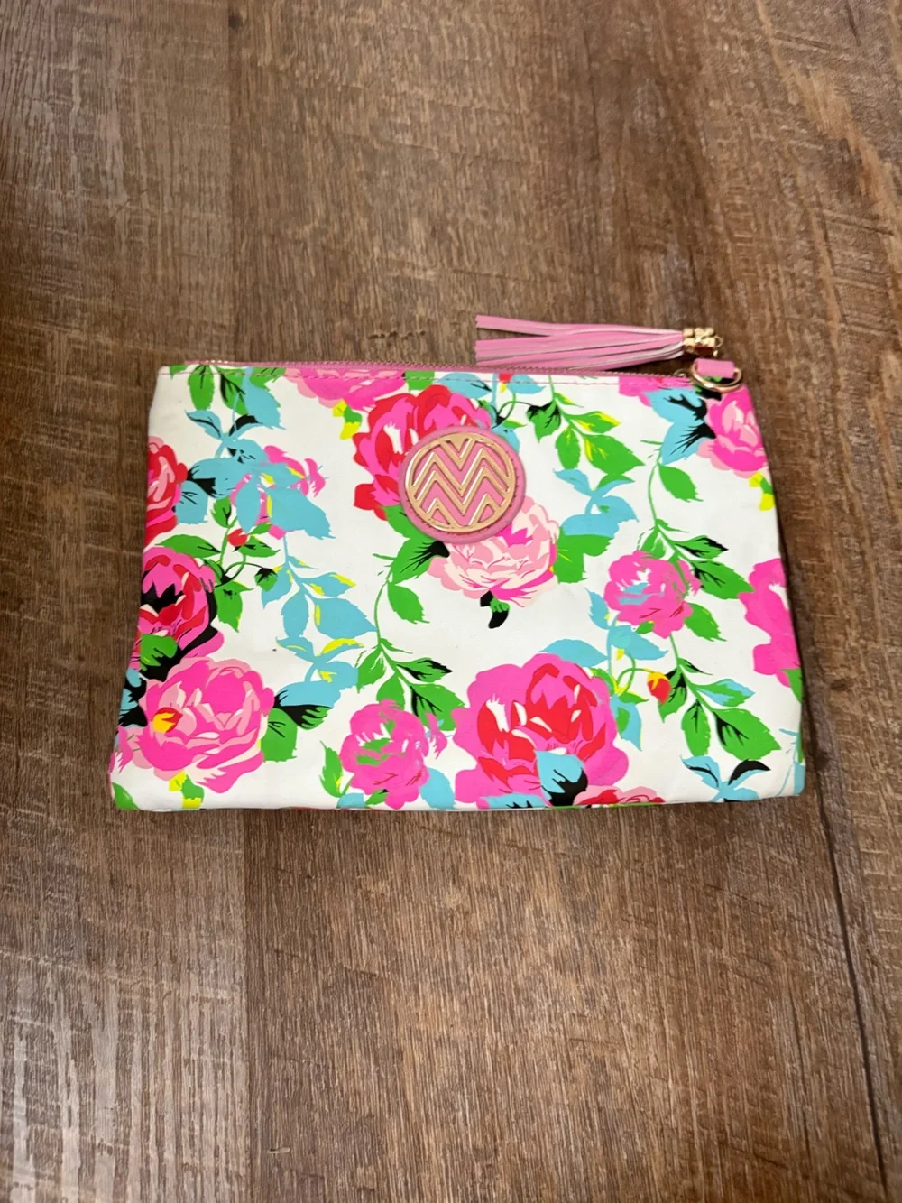 Macbeth Collection by Margaret Josephs Pink Floral Cosmetic Pouch with Tassel